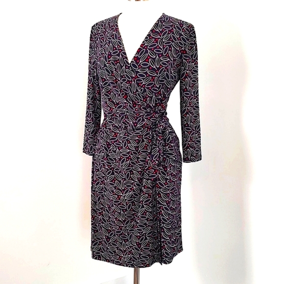 Anne Klein Dresses & Skirts - Anne Klein Dress Midi Floral Stretch Faux Wrap Tie Belt V-Neck 3/4 Sleeve Size M